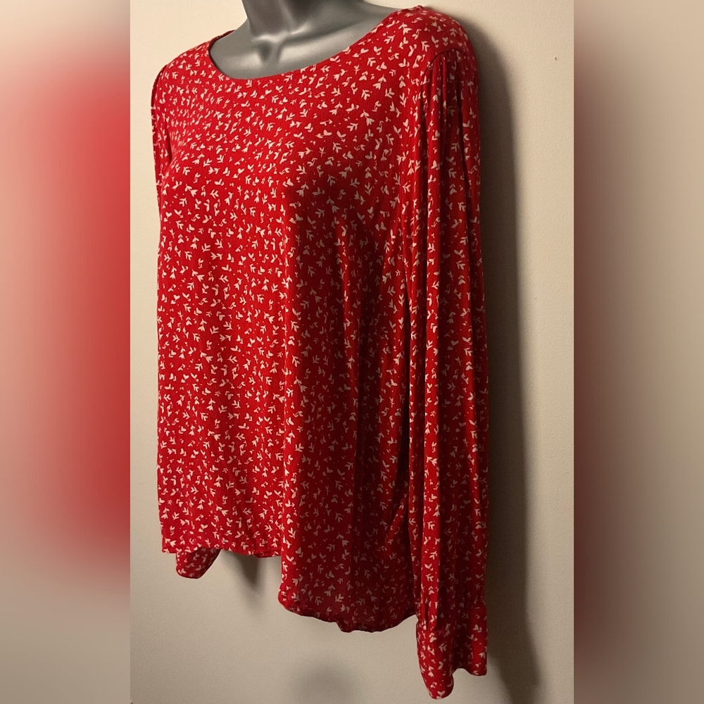 J. Crew Red and White Pretty Patterned Blouse - Picture 2 of 7